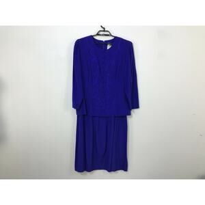 Vintage 1990s Midi‎ Dress Size 16 Indigo Rayon Blend Soutache Ribbon Layered